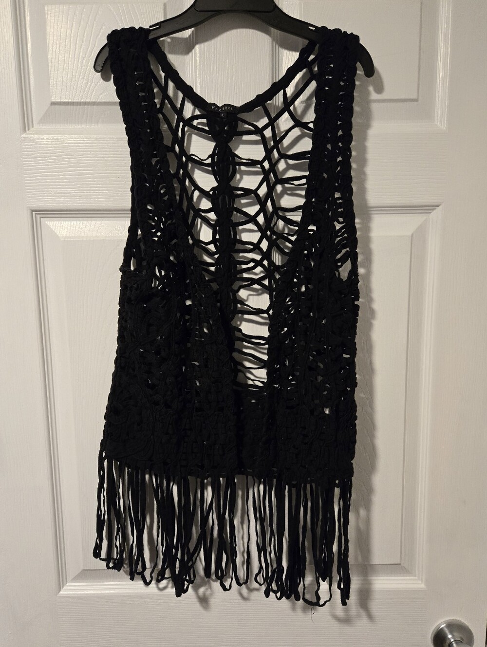 Women's Black Crochet Fringe Camisole Tank